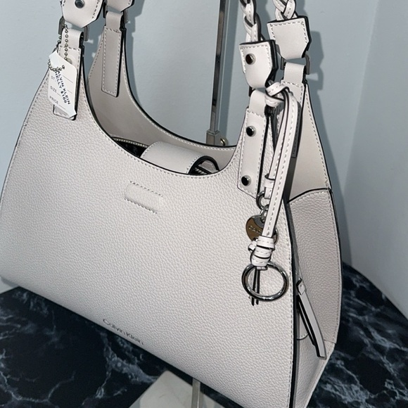 CALVIN KLEIN Shelly Novelty Satchel Women’s Leather Bag Dove Gray AUTHENTIC NEW - Picture 6 of 14